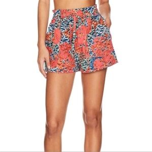 Ulla Johnson Edlyn Shorts in Flamingo Print High Rise Drawstring Paperbag